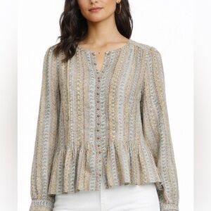 Anthropologie Maeve Boho Floral Pintuck Blouse XS